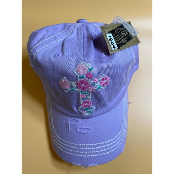 KBETHOS Accessories - KBETHOS Baseball Cap Womens Lavender NWT Distressed Floral Cross Embroidered